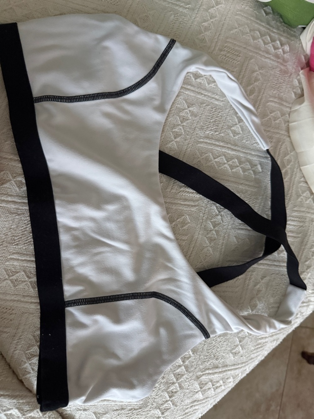 WeWoreWhat White Sports Bra with Black Trim and Straps